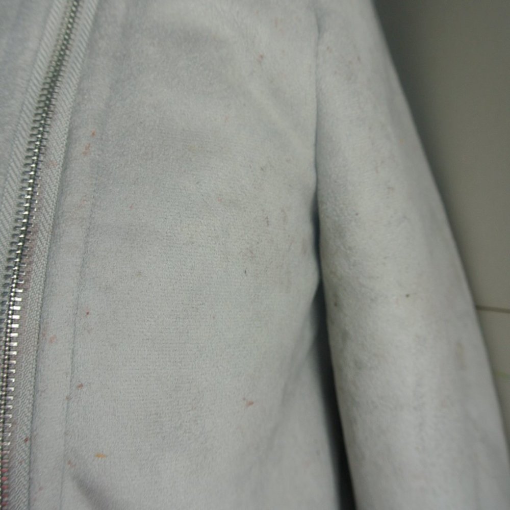 Hollister Biker Jacket Small Faux Suede Fur Grey Plush Super Soft NEW With Defec - Picture 13 of 14